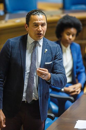 MIKE DEAL / WINNIPEG FREE PRESS
NDP Leader Wab Kinew addresses the speaker during question period as a limited number of MLA's were in the legislative chamber Wednesday as part of the measures to deal with the coronavirus continue. 
200527 - Wednesday, May 27, 2020.