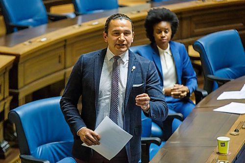 MIKE DEAL / WINNIPEG FREE PRESS
NDP Leader Wab Kinew addresses the speaker during question period as a limited number of MLA's were in the legislative chamber Wednesday as part of the measures to deal with the coronavirus continue. 
200527 - Wednesday, May 27, 2020.