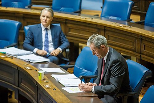 MIKE DEAL / WINNIPEG FREE PRESS
Premier Brian Pallister during question period as a limited number of MLA's were in the legislative chamber Wednesday as part of the measures to deal with the coronavirus continue. 
200527 - Wednesday, May 27, 2020.