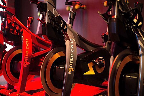Mike Sudoma / Winnipeg Free Press
Workout bikes with Ignite Cycle decals inside of the facilitys Cycle room Wednesday afternoon
May 27, 2020