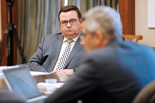 JOHN WOODS / WINNIPEG FREE PRESS
Jeff Wharton, minister of Crown Services, listens in as Manny Atwal, president and CEO of Manitoba Liquor and Lotteries Corporation, presents to the Standing Committee on Crown Corporations at the Manitoba Legislature Thursday, May 28, 2020. Adrien Sala, opposition critic of Crown Services, says it was November of 2016 when Manitoba Liquor and Lotteries Corporation last was before the Standing Committee on Crown Corporations.

Reporter: DaSilva