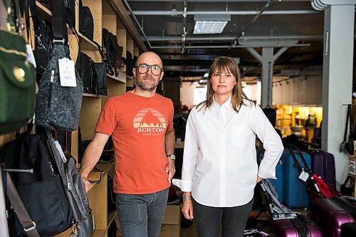 MIKAELA MACKENZIE / WINNIPEG FREE PRESS

Siblings Jennifer Goreski and Jon Thiessen, who have watched their mother's dementia deteriorate rapidly during isolation, pose for a portrait in their luggage shop in Winnipeg on Friday, May 29, 2020. For Eva Wasney story.
Winnipeg Free Press 2020.