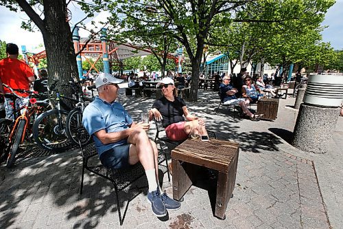 JOHN WOODS / WINNIPEG FREE PRESS
Claude Michon and Marilyn Albrecht and other Winnipeggers were out enjoying the weather at the Forks Sunday, May 31, 2020. People seemed to be observing the COVID-19 distancing guidelines.

Reporter: Bell