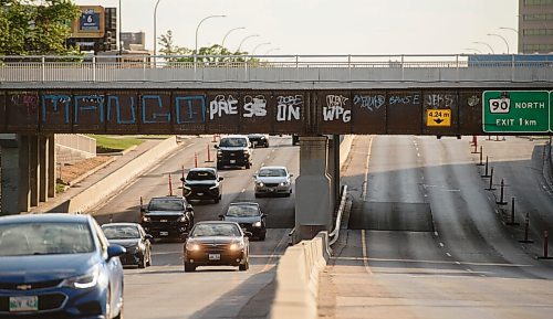 Mike Sudoma / Winnipeg Free Press
Press On WPG painted on the side of the Portage Ave overpass Tuesday evening 
June 2, 2020