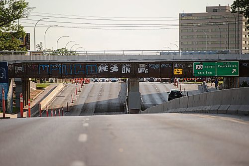 Mike Sudoma / Winnipeg Free Press
Press On WPG painted on the side of the Portage Ave overpass Tuesday evening 
June 2, 2020