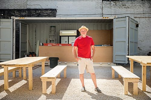MIKAELA MACKENZIE / WINNIPEG FREE PRESS

John Scoles poses for a portrait in the new live music venue and pop-up beer tent area in Winnipeg on Wednesday, June 3, 2020. For Al Small story.
Winnipeg Free Press 2020.