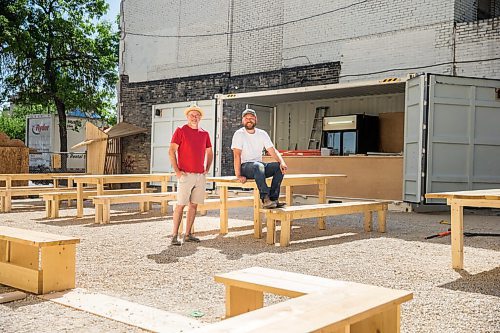 MIKAELA MACKENZIE / WINNIPEG FREE PRESS

John Scoles (left) and Brad Chute, Beer Can organizers, pose for a portrait in the new live music venue and pop-up beer tent area in Winnipeg on Wednesday, June 3, 2020. For Al Small story.
Winnipeg Free Press 2020.