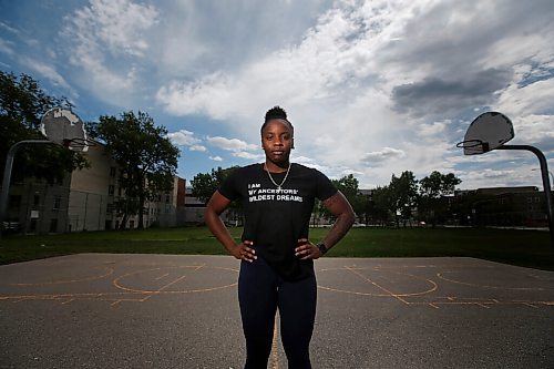 JOHN WOODS / WINNIPEG FREE PRESS
Kyanna Giles, University of Winnipeg Wesmen basketball player, is photographed on the court   at Sr McNamara School, her elementary school, in Winnipeg Wednesday, June 3, 2020. Giles has ties with BLM and will be attending the rally at the Manitoba Legislature on Friday.

Reporter: Allen