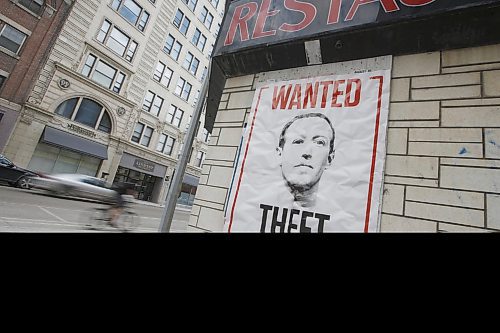 JOHN WOODS / WINNIPEG FREE PRESS
A poster with the face of Facebook owner Mark Zuckerberg on it has been posted on the St Charles Hotel in Winnipeg Wednesday, June 3, 2020. 

Reporter: ?