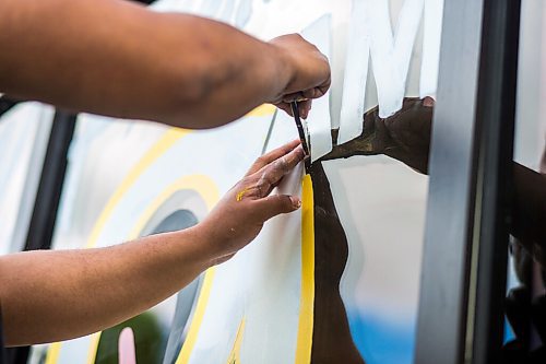 MIKAELA MACKENZIE / WINNIPEG FREE PRESS

Joseph Pilapils, one of the Travelling Sign Painters, works on a window at Fête Ice Cream & Coffee in Winnipeg on Wednesday, June 10, 2020. For Ben Waldman story.
Winnipeg Free Press 2020.