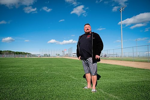 Daniel Crump / Winnipeg Free Press. Bobby J St. Laurant, president of the Kildonan Softball Coed League, stands on a field at Buhler Recreation Park. June 10, 2020.