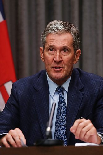 MIKE DEAL / WINNIPEG FREE PRESS

Premier Brian Pallister announced his government is seeking feedback from the public on its proposed plan to ease public health restrictions during a media call at the Legislative building Thursday morning. 
200611 - Thursday, June 11, 2020.