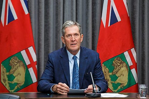 MIKE DEAL / WINNIPEG FREE PRESS
Premier Brian Pallister announced his government is seeking feedback from the public on its proposed plan to ease public health restrictions during a media call at the Legislative building Thursday morning. 
200611 - Thursday, June 11, 2020.