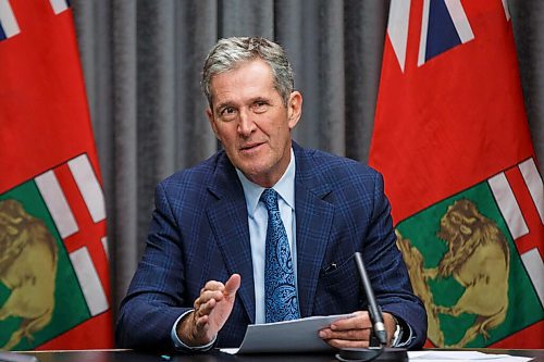 MIKE DEAL / WINNIPEG FREE PRESS
Premier Brian Pallister announced his government is seeking feedback from the public on its proposed plan to ease public health restrictions during a media call at the Legislative building Thursday morning. 
200611 - Thursday, June 11, 2020.
