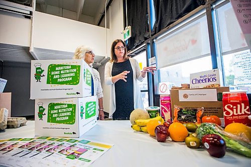 MIKAELA MACKENZIE / WINNIPEG FREE PRESS

Families Minister Heather Stefanson shows Carol Sanoffsky, with the Bay Line Regional Round Table, what food boxes to feed a family of three would look like in a new nutrition program at the Ma Mawi Centre in Winnipeg on Monday, June 15, 2020. For Kellen story.
Winnipeg Free Press 2020.