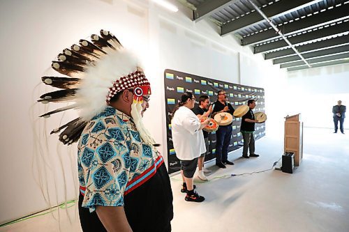 RUTH BONNEVILLE / WINNIPEG FREE PRESS

Local - Peguis Urban Reserve opening 

Peguis First Nation, Chief Glenn Hudson, listens to a drumming group  during the opening ceremony of the
URBAN RESERVE Building at 1075 Portage Ave. on Monday.  The land was officially dubbed Winnipegs second urban reserve by the federal government last year.

See GABBY STORY.

June 15,  2020