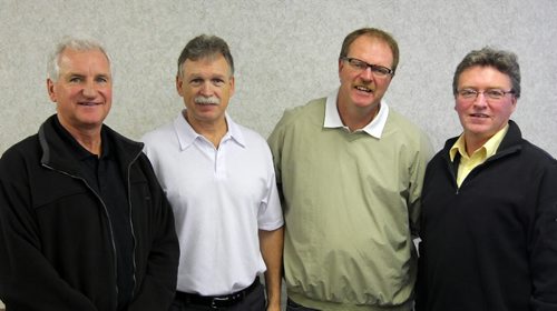 Brandon Sun Deloraine players inducted into the Manitoba Baseball Hall of Fame on October 27, 2009. L-R, Lyle Franklin, Bob Caldwell, Don Dietrich, Bruce Stephens. (Bruce Bumstead/Brandon Sun)