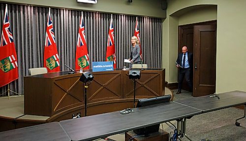 MIKE DEAL / WINNIPEG FREE PRESS
Dr. Brent Roussin, chief provincial public health officer, and Lanette Siragusa, provincial lead, health system integration, quality and chief nursing officer for Shared Health, speak during the provinces latest COVID-19 update Monday afternoon in the Manitoba Legislative building. 
200622 - Monday, June 22, 2020.