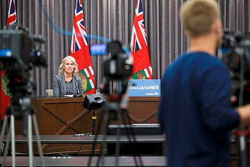 MIKE DEAL / WINNIPEG FREE PRESS
Dr. Brent Roussin, chief provincial public health officer, and Lanette Siragusa, provincial lead, health system integration, quality and chief nursing officer for Shared Health, speak during the provinces latest COVID-19 update Monday afternoon in the Manitoba Legislative building. 
200622 - Monday, June 22, 2020.