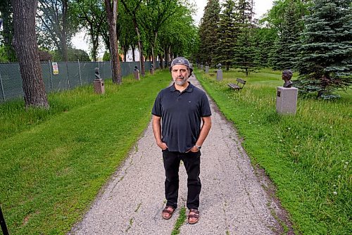 JESSE BOILY  / WINNIPEG FREE PRESS
Rabbi Kliel Rose looks out at the many busts at Citizens Hall of Fame in Assiniboine Park on Monday. Rose noticed while walking through the pathway that it was mostly white males and not many people of colour or indigenous representation. Monday, June 22, 2020.
Reporter: Eva Wasney