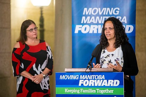 MIKAELA MACKENZIE / WINNIPEG FREE PRESS

Executive director of Mount Carmel Clinic Bobbette Shoffner speaks and families minister Heather Stefanson listens after an expansion of the Mothering Project at Mount Carmel Clinic and the end of birth alerts was announced at the Manitoba Legislative Building in Winnipeg on Tuesday, June 23, 2020. For Katie May story.
Winnipeg Free Press 2020.