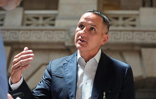 RUTH BONNEVILLE / WINNIPEG FREE PRESS
 
Local - Leg presser, Justice Minister Cliff Cullen


Photo of Kevin Chief, Chair of the Advisory Committee, responding to questions from a reporter at presser.

Justice Minister Cliff Cullen holds a news conference announcing major funding into downtown Winnipeg safety investments on the Grand Staircase of the Legislative Building on Friday.

Politicians, city officials and company leaders were present for the announcement including: Wpg. Mayor - Brian Bowman, Downtown Biz CEO - Kate Fenske, Mark Chipman, Kevin Chief, Greg Burnett and many others.

See Larry Kusch story. 



.June 26,  2020