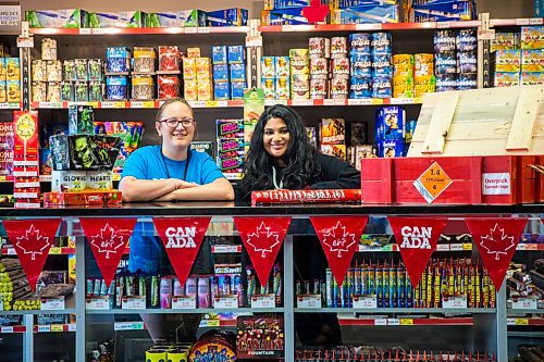 MIKAELA MACKENZIE / WINNIPEG FREE PRESS

Amber Proutt (left) and Emma Fernando show off some of the store's top picks at Red Bomb Fireworks in Winnipeg on Monday, June 29, 2020. For Kevin story.
Winnipeg Free Press 2020.