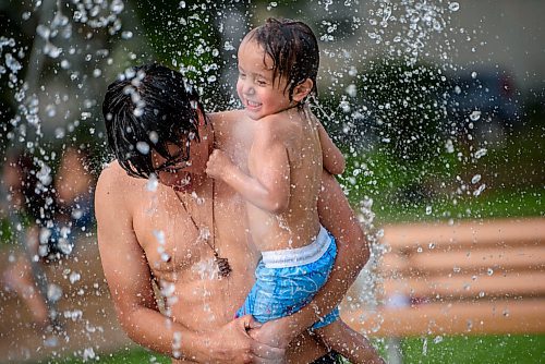 JESSE BOILY  / WINNIPEG FREE PRESS
Jason McDonald,3, and Dremond Bunn cool off at the Machray park spray pad on Monday. Monday, June 29, 2020.
Reporter: