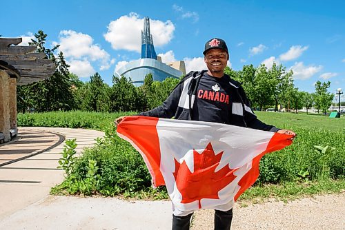 JESSE BOILY  / WINNIPEG FREE PRESS
Sanusi Larry went to the forks to celebrate his very first Canada Day on Wednesday. I have never been so happy in my life, said Larry, as new citizen to Canada. Larrys uncle would send him photos of Canada and its celebratory day back when he was still in Ghana. A year of many firsts as he only came to Canada eight months ago, experiencing his first winter.   Wednesday, July 1, 2020.
Reporter: