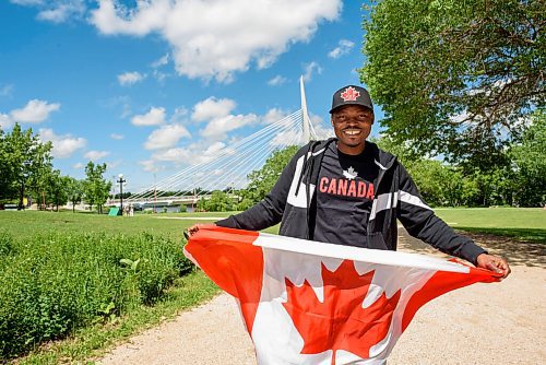 JESSE BOILY / WINNIPEG FREE PRESS
Sanusi Larry went to the forks to celebrate his very first Canada Day on Wednesday. I have never been so happy in my life, said Larry, as new citizen to Canada. Larrys uncle would send him photos of Canada and its celebratory day back when he was still in Ghana. A year of many firsts as he only came to Canada eight months ago, experiencing his first winter. Wednesday, July 1, 2020.
Reporter: