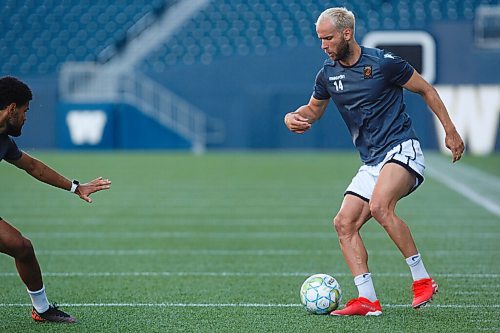 MIKE DEAL / WINNIPEG FREE PRESS
Valour FC winger, Stefan Cebara (14), during practice at IG Field Thursday morning.
200702 - Thursday, July 02, 2020.