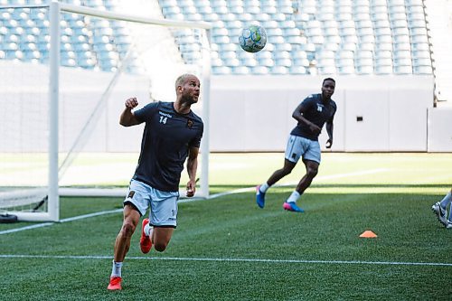 MIKE DEAL / WINNIPEG FREE PRESS
Valour FC winger, Stefan Cebara (14), during practice at IG Field Thursday morning.
200702 - Thursday, July 02, 2020.