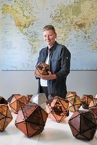 RUTH BONNEVILLE / WINNIPEG FREE PRESS


INTERSECTION - 20-sided Icosahedrons. 

Portraits of  Artist  Ande Brown, with her  20-sided Icosahedron globes in her home/studio.  Ande is holding one of her globes made of leather.  


What: This is for an Intersection piece on Ande's unique & super eye-catching globes (see at icoglobes.com)

Story about how  Ande, a world traveler, came up with the idea of globes in the shape of 20-sided Icosahedrons. She makes them out of a variety of materials and each one is unique.


This is for the July 11 Intersection page.

Dave Sanderson story. 

July 3rd,  2020