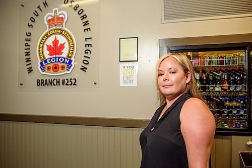 JESSE BOILY  / WINNIPEG FREE PRESS
Naomi Vermette, the manager at the Winnipeg South Osbourne Legion, stops for a photo at her bar on Friday. Many legions are struggling to survive due to the pandemic.  Friday, July 3, 2020.
Reporter: Temur Durrani