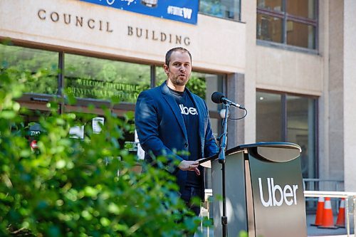 MIKE DEAL / WINNIPEG FREE PRESS
Michael van Hemman, Head of City Operations for Uber in Canada speaks during the announcement at City Hall that the ride sharing service is open for business in Winnipeg as of today. 
200707 - Tuesday, July 07, 2020.