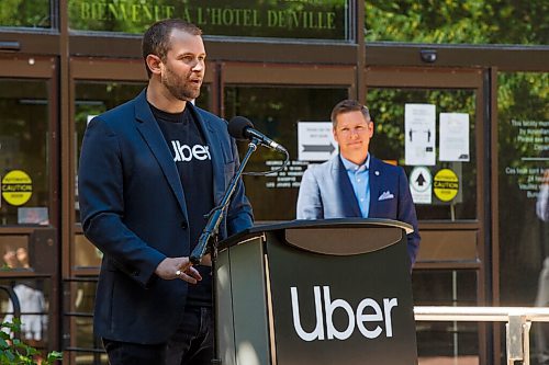 MIKE DEAL / WINNIPEG FREE PRESS
Michael van Hemman, Head of City Operations for Uber in Canada speaks during the announcement at City Hall that the ride sharing service is open for business in Winnipeg as of today. 
200707 - Tuesday, July 07, 2020.