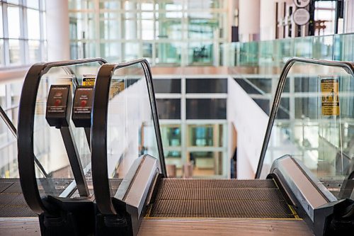 MIKAELA MACKENZIE / WINNIPEG FREE PRESS

Handrails, which are considered high-touch areas and are given more cleaning efforts, at the Winnipeg James Armstrong Richardson International Airport in Winnipeg on Wednesday, July 8, 2020. For Ben Waldman story.
Winnipeg Free Press 2020.