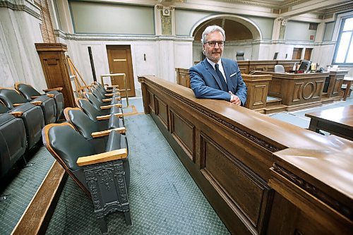 JOHN WOODS / WINNIPEG FREE PRESS
Chief Justice Glenn Joyal is photographed at the jury box in a courtroom at the Law Courts in Winnipeg, Thursday, July 9, 2020. Manitoba courts are to restart jury selection for trials after the COVID-19 shutdown.

Reporter: Pritchard