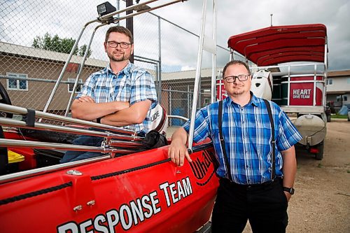 MIKE DEAL / WINNIPEG FREE PRESS
Paul (right) and Manuel Maendel (left) started the Hutterian Emergency Aquatic Response Team (HEART) a volunteer dive team specializing in search, rescue and recovery of missing people. Based out of the Oak Bluff Hutterite Colony in southern Manitoba they recently teamed up with the RCMP to help recover Nour Ali's body after his boat capsized on Lake Winnipeg.
See Melissa Martin special feature
200709 - Thursday, July 09, 2020.