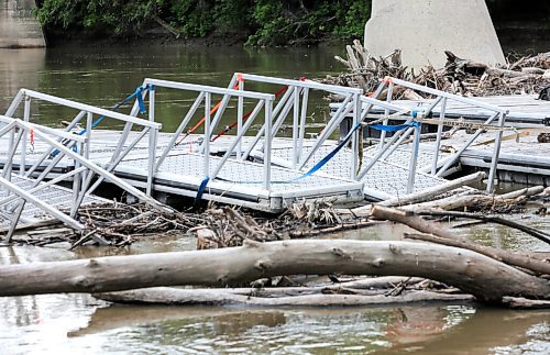 RUTH BONNEVILLE / WINNIPEG FREE PRESS

Standup - Debris, fallen trees clutter Forks Pier.
                        
With recent heavy rains in the Brandon area the high water levels on the Assiniboine River have picked up fallen trees and debris which has gathered around the Forks Pier.  The debris has pushed against the Splash Dash docks causing them to move their boat launch downstream. The water level was 5ft above its normal level but is falling daily.  


July 13th,  2020