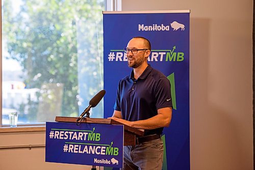 JESSE BOILY  / WINNIPEG FREE PRESS
Daniel Santos, CEO, Evotrux speaks at the launch of a new co-working space on Tuesday. Tuesday, July 14, 2020.
Reporter: Abas