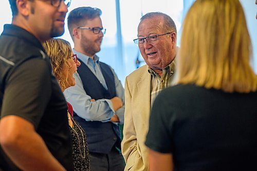 JESSE BOILY  / WINNIPEG FREE PRESS
Economic Development and Training Minister Ralph Eichler talks with attendees at the launch of a new co-working space on Tuesday. Tuesday, July 14, 2020.
Reporter: Abas