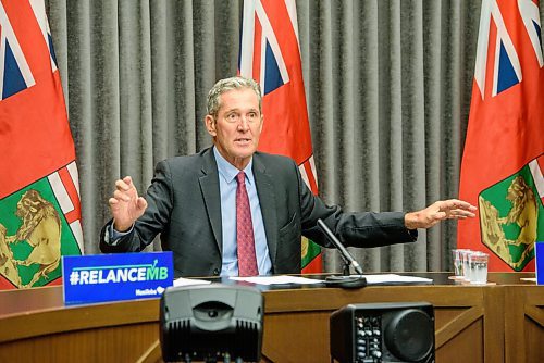 JESSE BOILY  / WINNIPEG FREE PRESS
Premier Brian Pallister spoke with media after his trip to Ontario at the Legislative building on Tuesday. Tuesday, July 14, 2020.
Reporter: