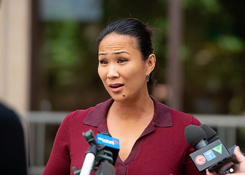 Mike Sudoma / Winnipeg Free Press
City Councillor for Point Douglas, Vivian Santos, answers media questions about her resignation from the Winnipeg Police Board outside City Hall Tuesday afternoon
July 14, 2020