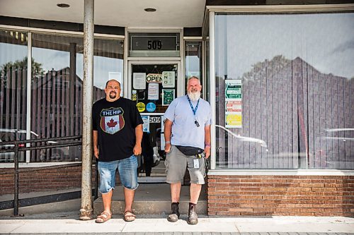 MIKAELA MACKENZIE / WINNIPEG FREE PRESS

Order of Manitoba recipient Mitch Bourbonniere (right) and community helper James Linklater pose for a portrait by the North End Community Renewal Corporation, one of the many places he volunteers, in Winnipeg on Wednesday, July 15, 2020. For Malak Abas story.
Winnipeg Free Press 2020.