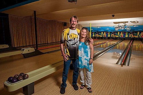 JESSE BOILY / WINNIPEG FREE PRESS
Melissa and Rob Gauthier stop for a portrait at Roxy Lanes bowling alley on Wednesday. The couple has owned the bowling alley for 11 years. The building being over 90 years old has become a museum of days past in the building that once was a theatre. The basement is full of artifacts from the past. Wednesday, July 15, 2020.
Reporter: Dave Sanderson