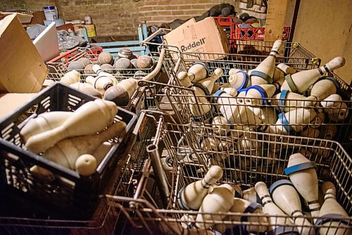 JESSE BOILY  / WINNIPEG FREE PRESS
Carts of bowling pins and balls from the past sit in the basement at Roxy Lanes bowling alley on Wednesday. The couple has owned the bowling alley for 11 years. The building being over 90 years old has become a museum of days past in the building that once was a theatre. The basement is full of artifacts from the past. Wednesday, July 15, 2020.
Reporter: Dave Sanderson