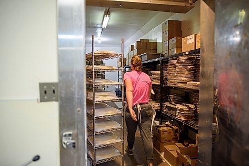 JESSE BOILY  / WINNIPEG FREE PRESS
Talea Blowers puts fresh pizza dough into the freezer at Archies Meats and Groceries in Starbuck on Thursday. Thursday, July 16, 2020.
Reporter: Dave