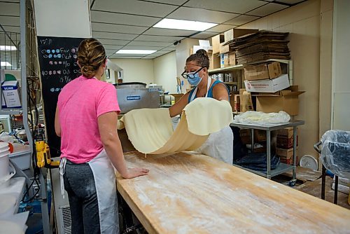 JESSE BOILY  / WINNIPEG FREE PRESS
Talea Blowers, left, and Jasmine Froese prepare pizza dough at Archies Meats and Groceries in Starbuck on Thursday. Thursday, July 16, 2020.
Reporter: Dave