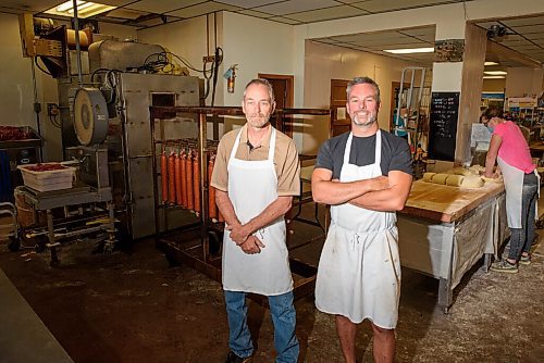 JESSE BOILY  / WINNIPEG FREE PRESS
Ray Mollot and his brother Phil stop for a picture at Archies Meats and Groceries in Starbuck on Thursday. Thursday, July 16, 2020.
Reporter: Dave